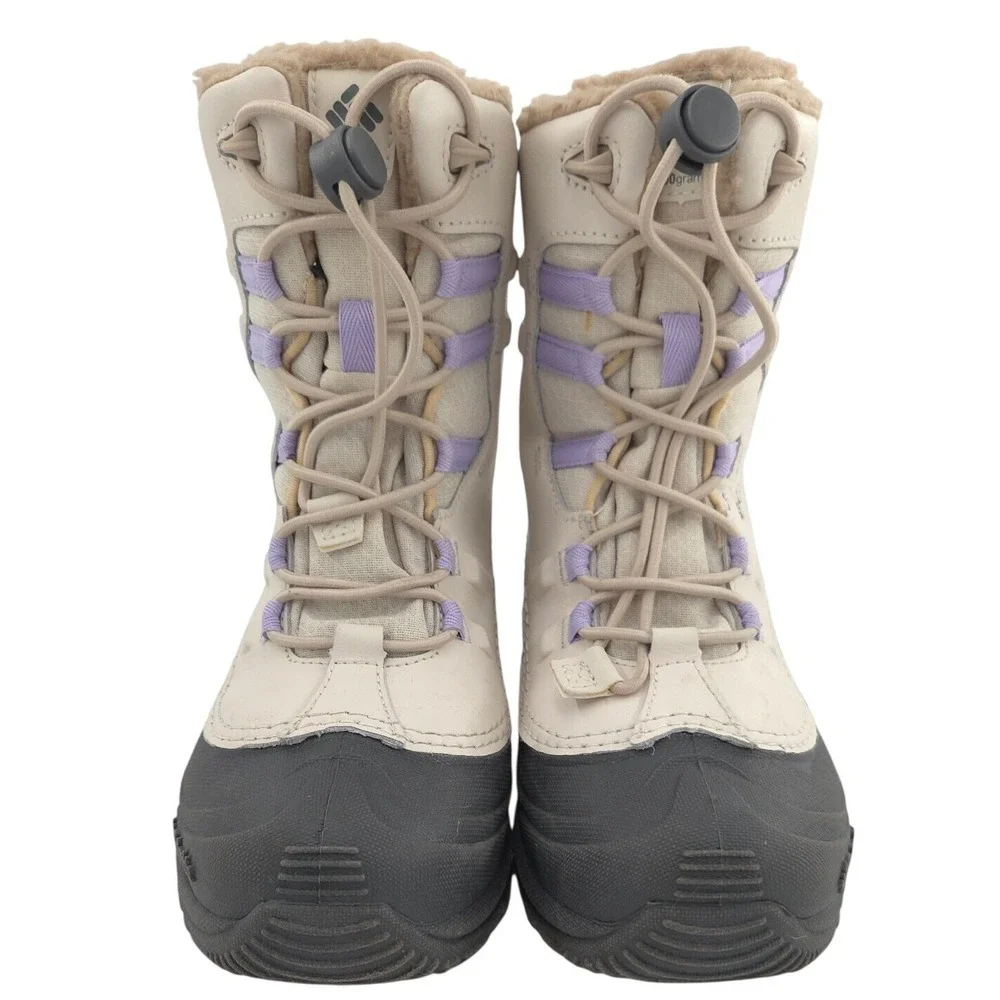 Columbia Bugaboot Celsius Boots YOUTH Girls 3 Beige Purple Snow Insulated Warm